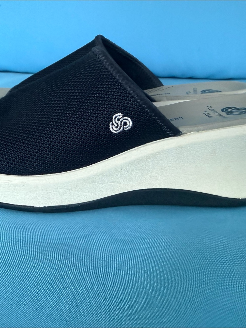 Clarks Black Knit Wedge Mule